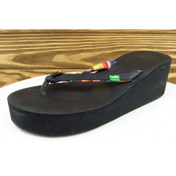 Sanuk Sz 7 M Black Flip Flop Synthetic‎ Women Sandals - Picture 1 of 7